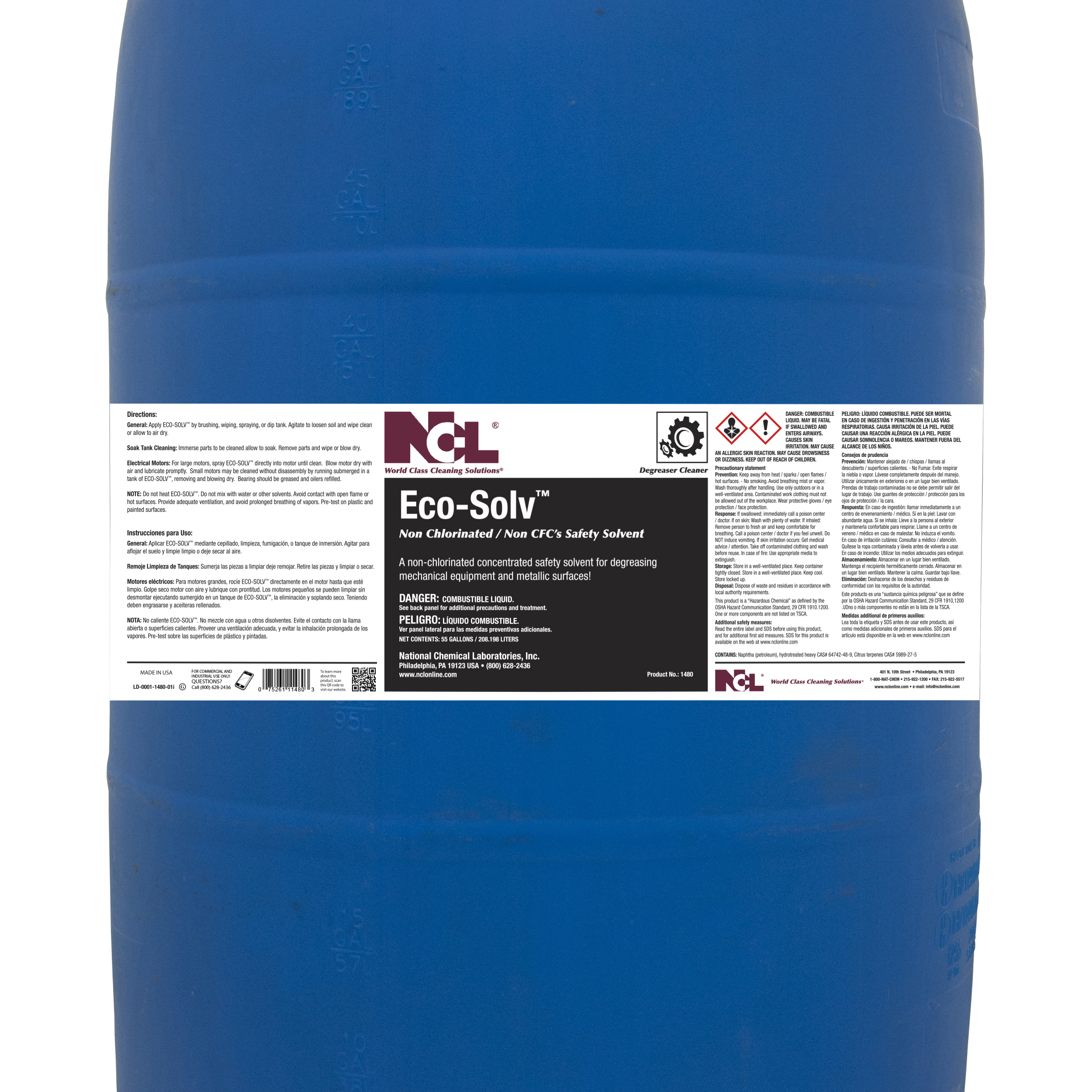  ECO-SOLV Non Chlorinated / Non CFC Safety Solvent 55 Gallon Drum (NCL1480-01) 