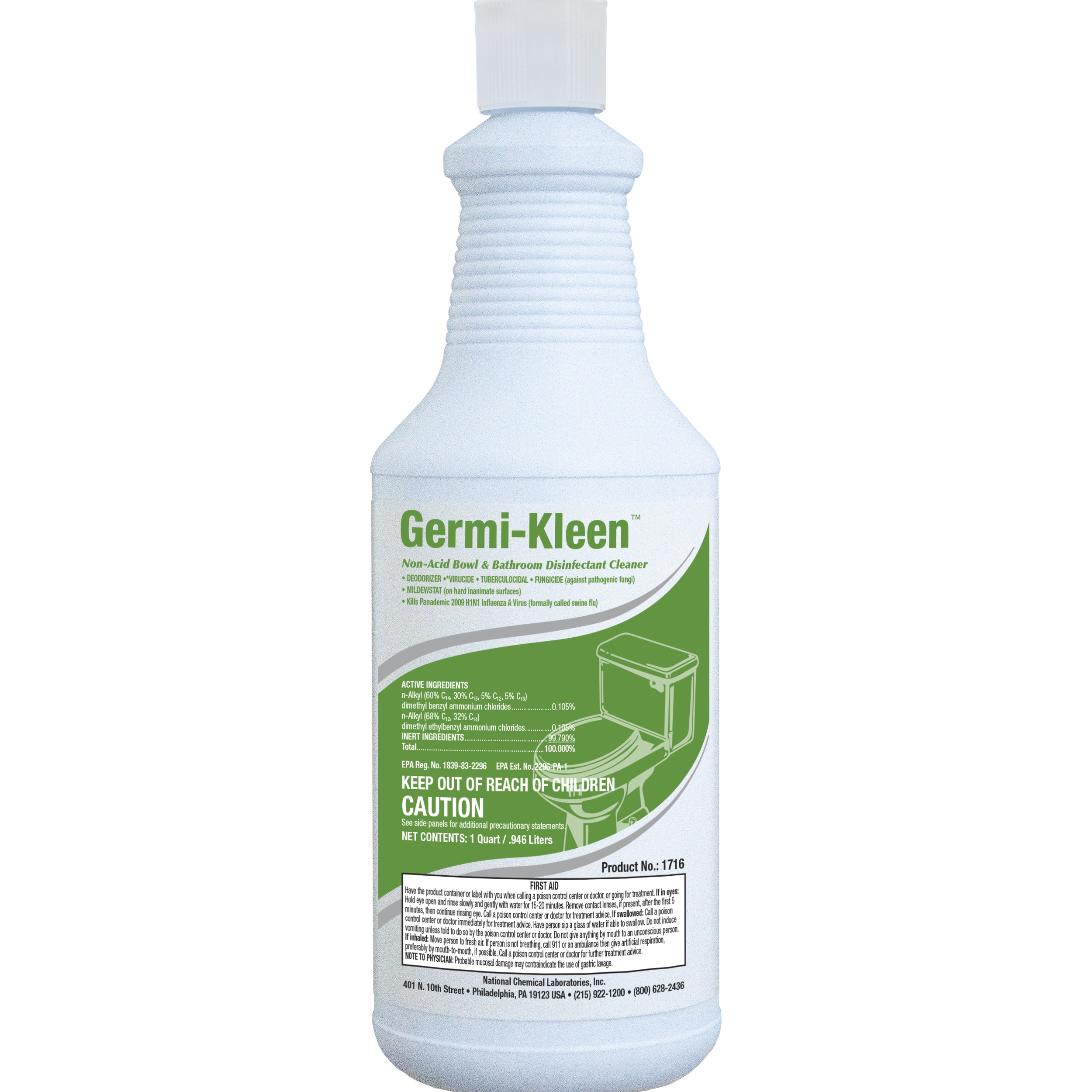 GERMI-KLEEN Non-Acid Bowl & Bathroom Disinfectant Cleaner 12/32 oz (1 Qt.) Case (NCL1716-45) 