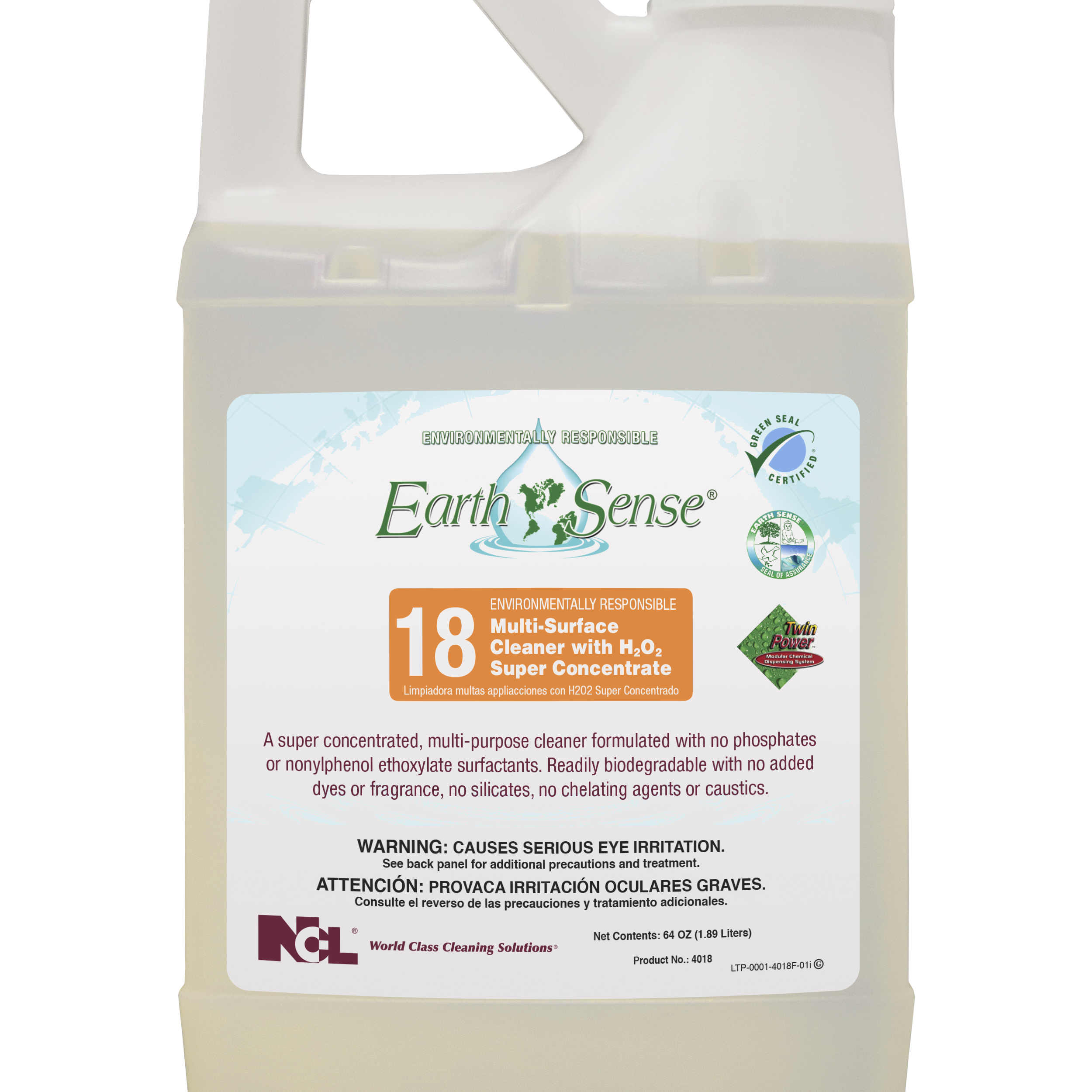  Earth Sense #18 MULTI-SURFACE CLEANER WITH H2O2 SUPER CONCENTRATE 6/64 oz Case (NCL4018-65) 