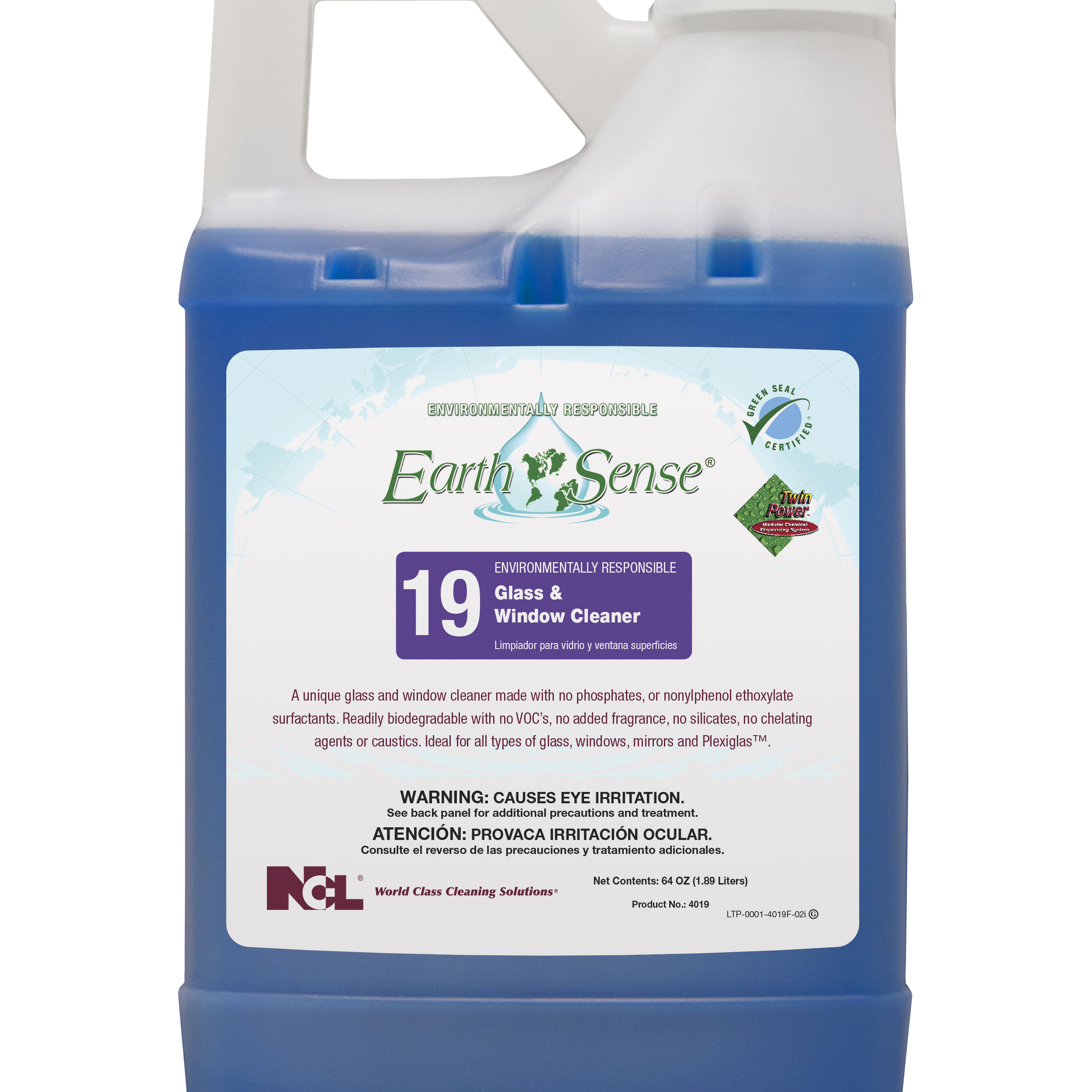  Earth Sense #19 GLASS & WINDOW CLEANER 6/64 oz Case (NCL4019-65) 